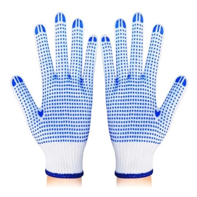 Safety Services Cotton Knitted Hand Gloves With PVC Dots On Palm With Elastic Cuff For Better Fit