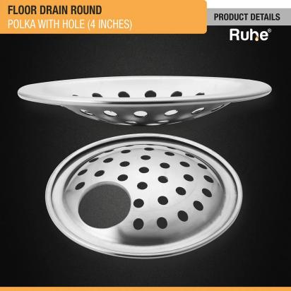 Ruhe Polka Round Floor Drain 4 Inches with Hole - Pack of 4 by Ruhe : Colours available: Silver 1 3