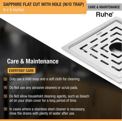 Ruhe Sapphire Square Flat Cut 304-Grade Floor Drain with Hole by Ruhe : Colours available: Silver 5 5