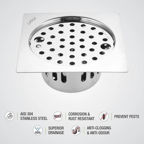 Lipka Square Flat Cut Floor Drain (5 x 5 Inches) with Lock and Cockroach Trap 2