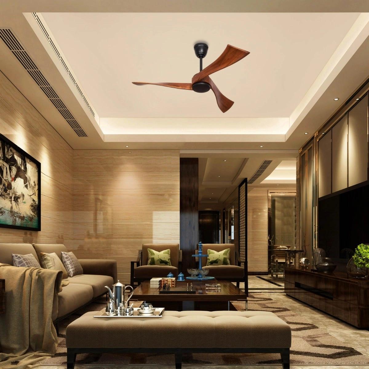 TheWhiteTeak Slipstream (132 cm Span, Black Finish Metal Body, Teak Wood Finish Solid Wood Blades) Ceiling Fan 2