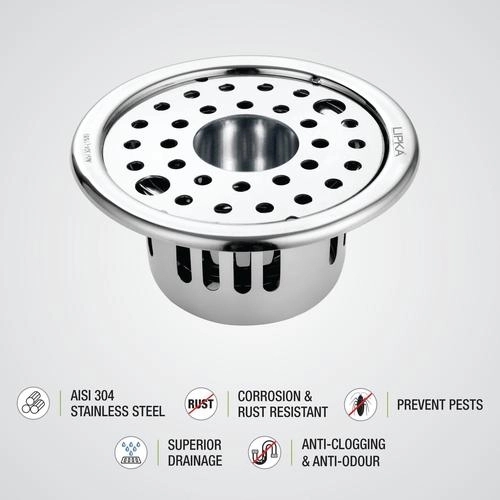 Lipka Round Floor Drain (5 inches) with Cockroach Trap, Lock & Hole 2