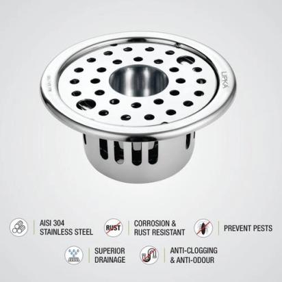 Lipka Round Floor Drain (5 inches) with Cockroach Trap, Lock & Hole 2