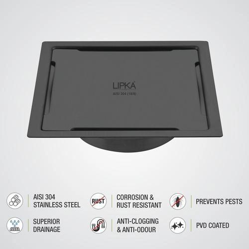 LIPKA Yellow Exclusive Square Flat Cut Floor Drain in Black PVD Coating (6 x 6 Inches) with Cockroach Trap 3