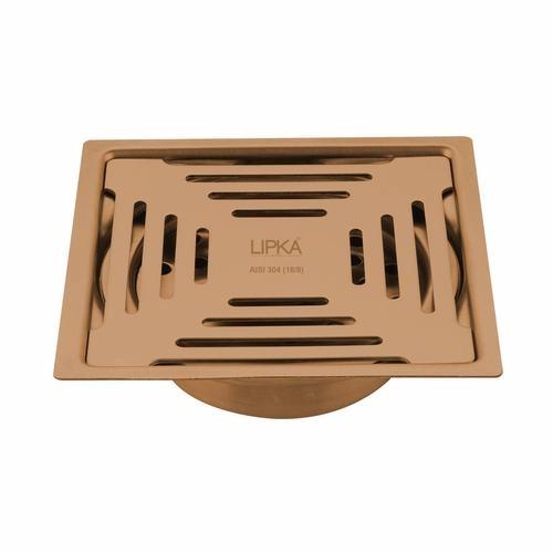 Lipka Green Exclusive Square Flat Cut Floor Drain in Antique Copper PVD Coating (6 x 6 Inches) with Cockroach Trap