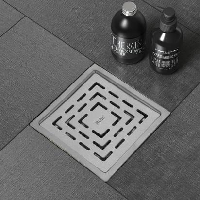 Ruhe Sapphire Square Flat Cut 304 Grade Floor Drain - (5 x 5 Inches) by Ruhe : Colours available: Silver 5 6