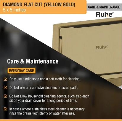 Ruhe Diamond Square Flat Cut Floor Drain in Yellow Gold PVD Coating 5 x 5 Inches by Ruhe : Colours available: Gold 5 5