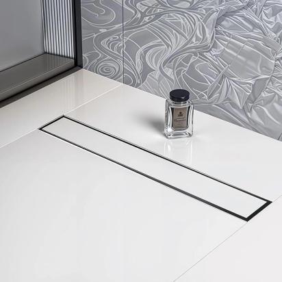 Aquieen 4x18 Inch Tile/Marble Insert Floor Grating / Drainer with Side Hole & Anti-Foul Cockroach Trap | SS304 Drainer with Matte Finish | Tile Drainer by Aquieen : Colours available: Chrome