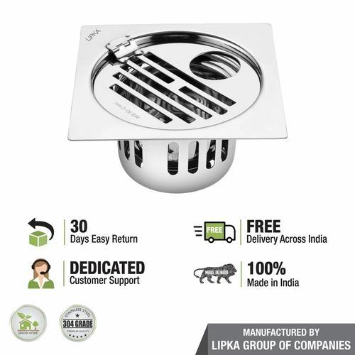 Lipka Golden Classic Jali Square Flat Cut Floor Drain (5 x 5 Inches) with Hinge, Hole and Cockroach Trap 4