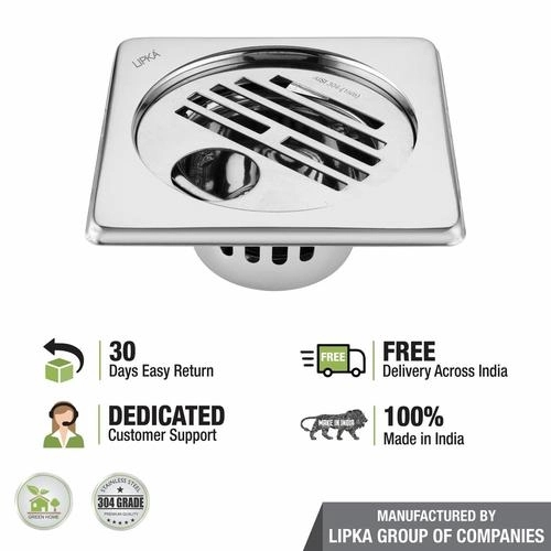Lipka Golden Classic Jali Square Floor Drain (6 x 6 Inches) with Hole and Cockroach Trap 5