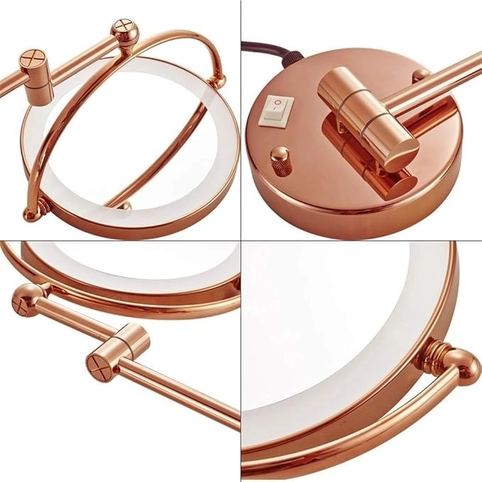 Aquieen Double-Sided Shaving & Makeup Mirror With LED | Magnified & Normal View | Adjustable Sturdy Arm | Brass Body With Rose Gold Finish & Round Shape by Aquieen 5 5
