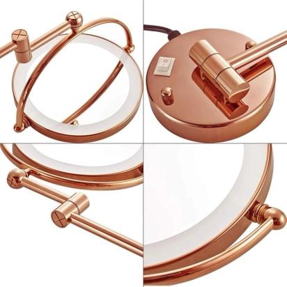 Aquieen Double-Sided Shaving & Makeup Mirror With LED | Magnified & Normal View | Adjustable Sturdy Arm | Brass Body With Rose Gold Finish & Round Shape by Aquieen 5 5