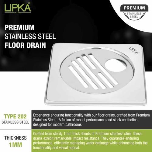 Lipka Eon Square Floor Drain with Golden Classic Jali and Hole (6 x 6 Inches) 3