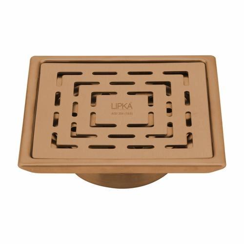 Lipka Orange Exclusive Square Floor Drain in Antique Copper PVD Coating (5 x 5 Inches) with Cockroach Trap