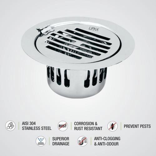Lipka Golden Classic Jali Round Flat Cut Floor Drain (5 Inches) with Hinge and Cockroach Trap 2