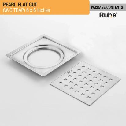Ruhe Pearl Square Flat Cut 304 Grade Floor Drain - (6 x 6 Inches) by Ruhe : Colours available: Silver 4 6