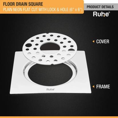 Ruhe Plain Neon Square Flat Cut Floor Drain - 6 x 6 Inches by Ruhe : Colours available: Silver 3 3