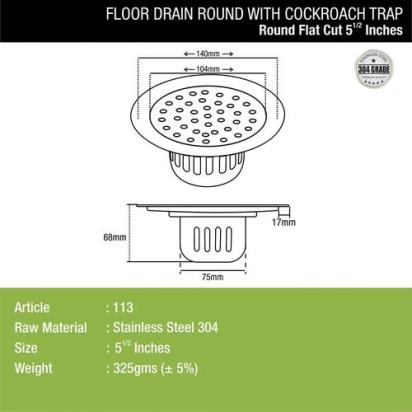 Lipka Round Flat Cut Floor Drain (5.5 inches) with Cockroach Trap 1