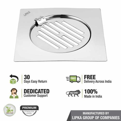 Lipka Eon Square Flat Cut Floor Drain with Golden Classic Jali and Hinge (6 x 6 Inches) 4