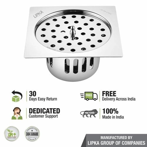 Lipka Square Flat Cut Floor Drain (6 x 6 Inches) with Lid and Cockroach Trap 5