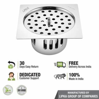 Lipka Square Flat Cut Floor Drain (6 x 6 Inches) with Lid and Cockroach Trap 5
