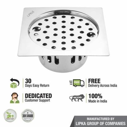 Lipka Square Flat Cut Floor Drain (5.5 x 5.5 Inches) with Lock and Cockroach Trap 4