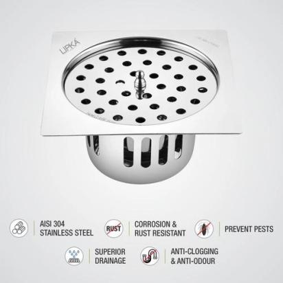Lipka Square Flat Cut Floor Drain (5.5 x 5.5 Inches) with Lid and Cockroach Trap 2