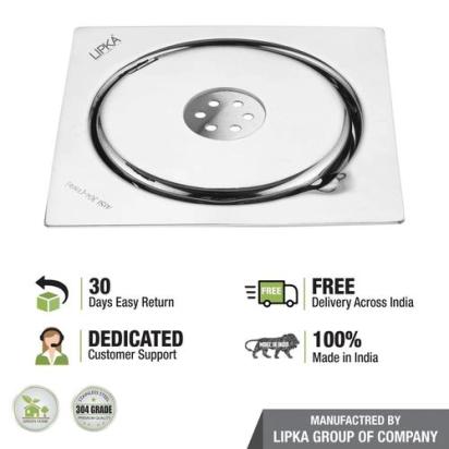 Lipka Gemini Square Floor Drain with Jali and Hole (5 x 5 Inches) with Hole 3
