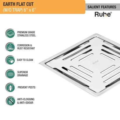 Ruhe Earth Square Premium Flat Cut Floor Drain 6 x 6 Inches by Ruhe 2 2