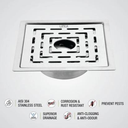 Lipka Orange Exclusive Square Flat Cut Floor Drain (5 Inches) with Cockroach Trap And Hole 3