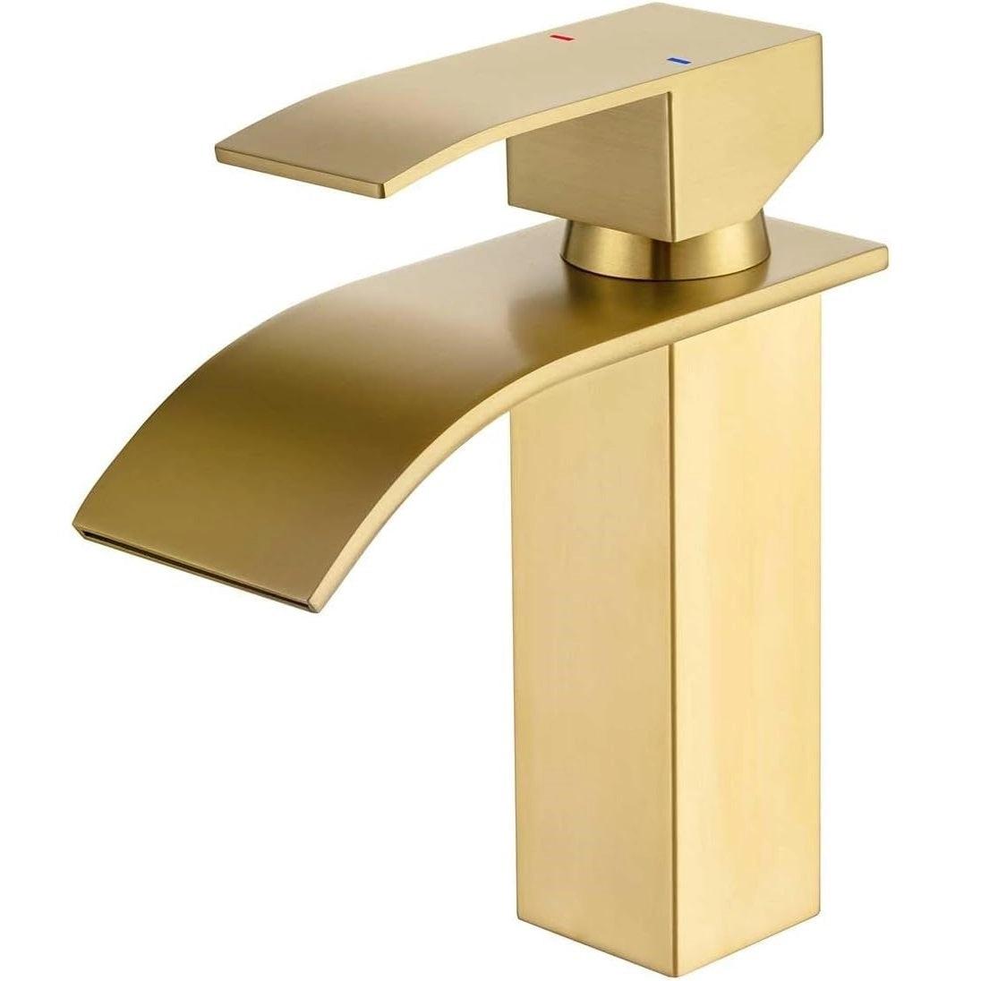 Aquieen Deck Mounted Basin Mixer Tap In Gold Finish | Heavy-Duty Brass Made | Hot & Cold Water Tap | Cascada Series 1