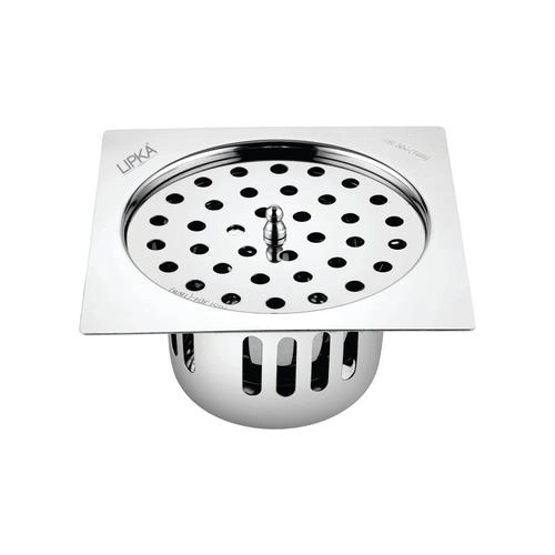 Lipka Square Flat Cut Floor Drain (5 x 5 Inches) with Lid and Cockroach Trap