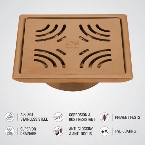 Lipka Purple Exclusive Square Floor Drain in Antique Copper PVD Coating (6 x 6 Inches) with Cockroach Trap 3
