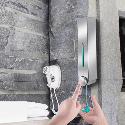 Aquieen 400ml Wall-Mounted Plastic Soap Dispenser - Chrome Finish, Compact & Refillable by Aquieen : Colours available: Silver 1 1