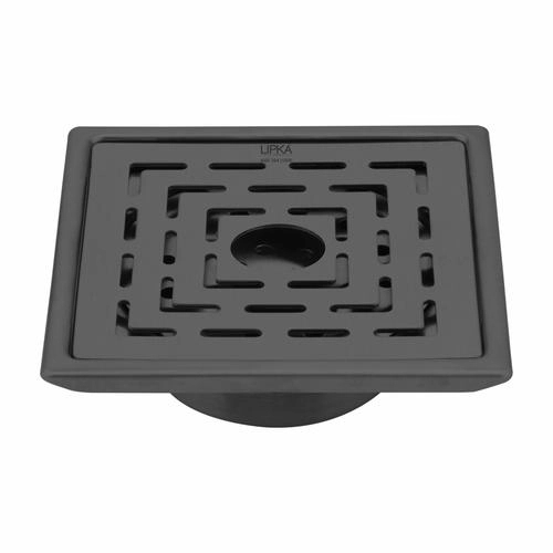 Lipka Orange Exclusive Square Floor Drain in Black PVD Coating (5 x 5 Inches) with Hole & Cockroach Trap