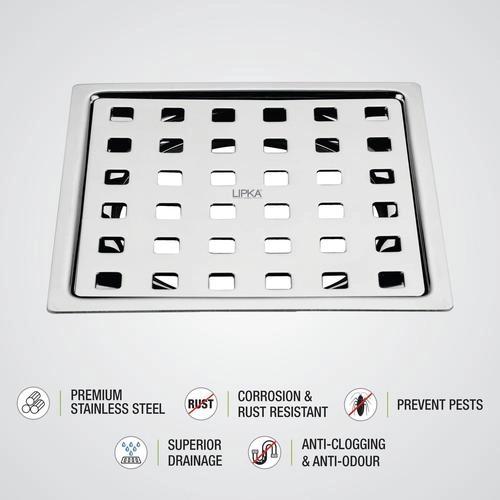 Lipka Delta Deluxe Square Flat Cut Floor Drain (6 x 6 Inches) 2