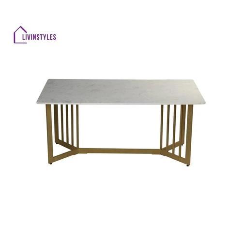 Livin styles Allen 6 Seater Marble Dining Table Set In Gold Finish - 2 Chairs + 2 Benches 3