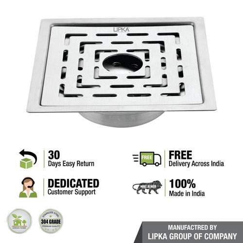 Lipka Orange Exclusive Square Flat Cut Floor Drain (5 Inches) with Cockroach Trap And Hole 4