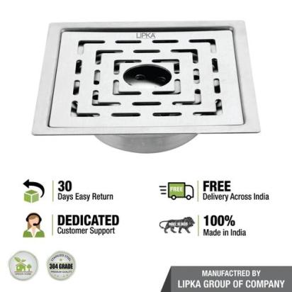 Lipka Orange Exclusive Square Flat Cut Floor Drain (5 Inches) with Cockroach Trap And Hole 4