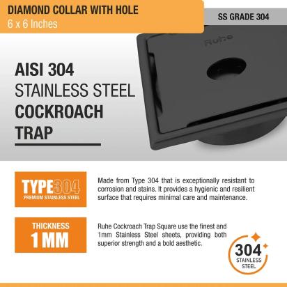 Ruhe Diamond Square 304-Grade Floor Drain in Black PVD Coating with Hole by Ruhe : Colours available: Black 6 4
