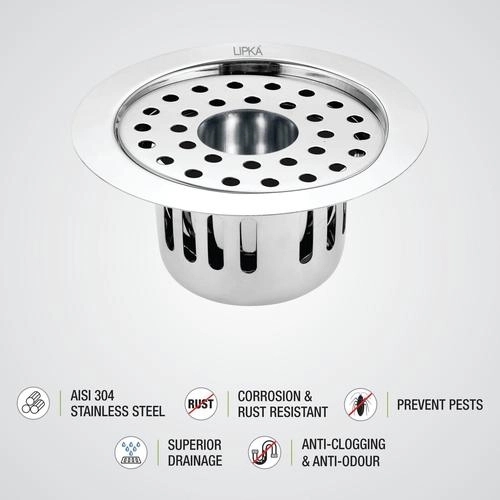 Lipka Round Flat Cut Floor Drain (5.5 inches) with Cockroach Trap & Hole 2