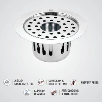 Lipka Round Flat Cut Floor Drain (5.5 inches) with Cockroach Trap & Hole 2