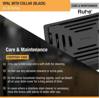Ruhe Opal Square 304-Grade Floor Drain in Black PVD Coating 6 x 6 Inches by Ruhe : Colours available: Black 6 5