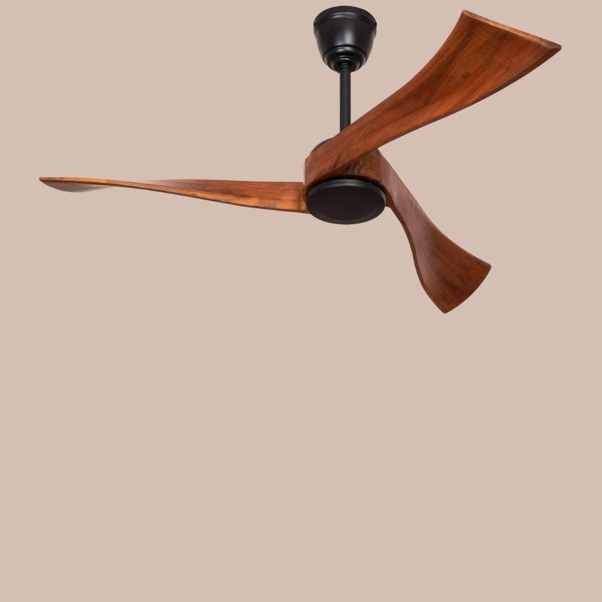 TheWhiteTeak Slipstream (132 cm Span, Black Finish Metal Body, Teak Wood Finish Solid Wood Blades) Ceiling Fan 1