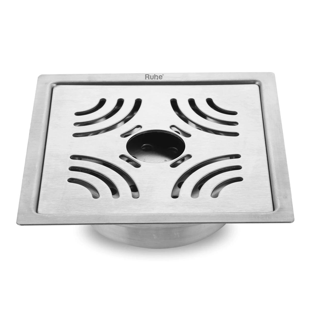 Ruhe Emerald Square Flat Cut 304-Grade Floor Drain with Hole and Cockroach Trap - 6 x 6 Inches