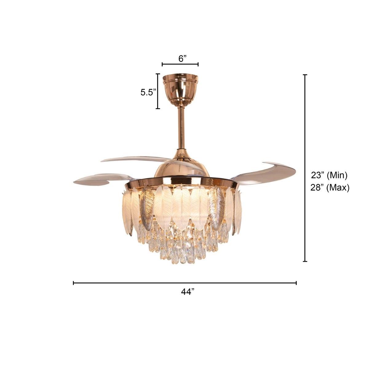 TheWhiteTeakCompany Silver Lining (112 cm Span, Matte Gold Finish Metal Body, Transparent ABS Blades) Dimmable LED With Remote Control Crystal Chandelier Ceiling Fan 3