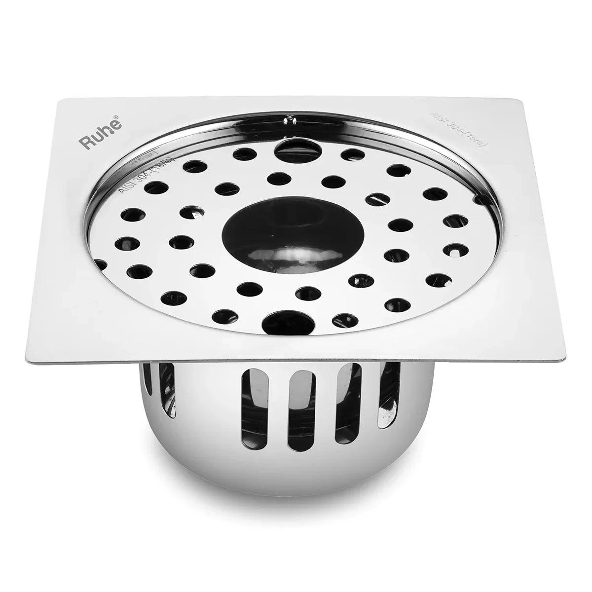 Ruhe Air Square Flat Cut 304-Grade Floor Drain with Lock Hole and Cockroach Trap 5 x 5 Inches