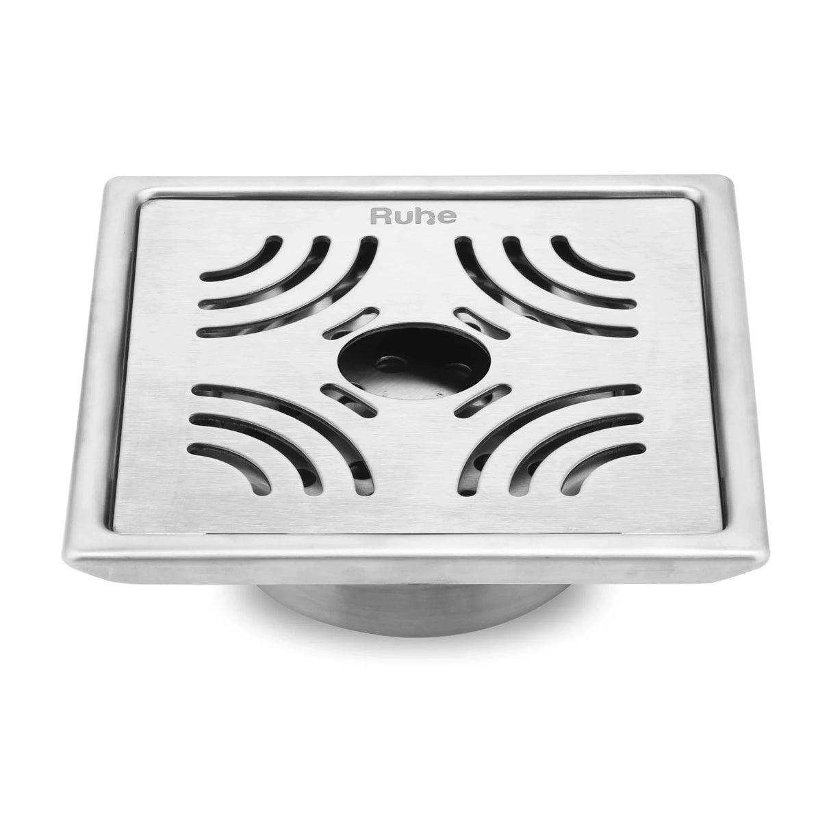 Ruhe Emerald Square 304-Grade Floor Drain with Collar Hole and Cockroach Trap - 6 x 6 Inches