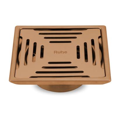 Ruhe Opal Square Flat Cut Floor Drain in Antique Copper PVD Coating 6 x 6 Inches by Ruhe : Colours available: Copper