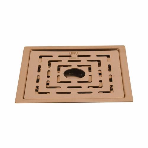 Lipka Home Orange Exclusive Square Flat Cut Floor Drain in Antique Copper PVD Coating (6 x 6 Inches) with Hole